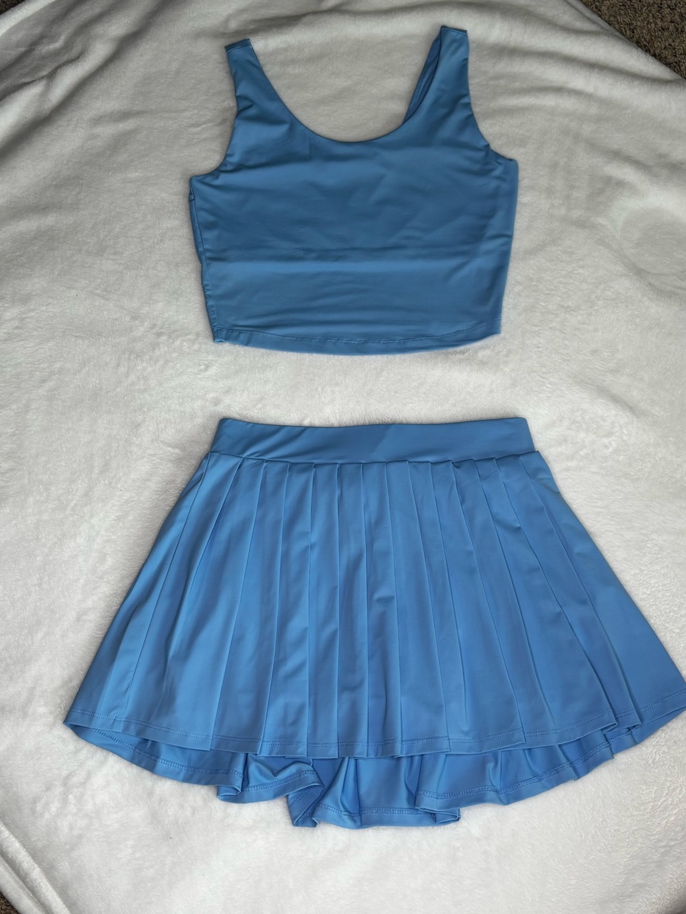 Ocean Drive Sky Blue Pleated Tennis Skirt Set with Crop Top